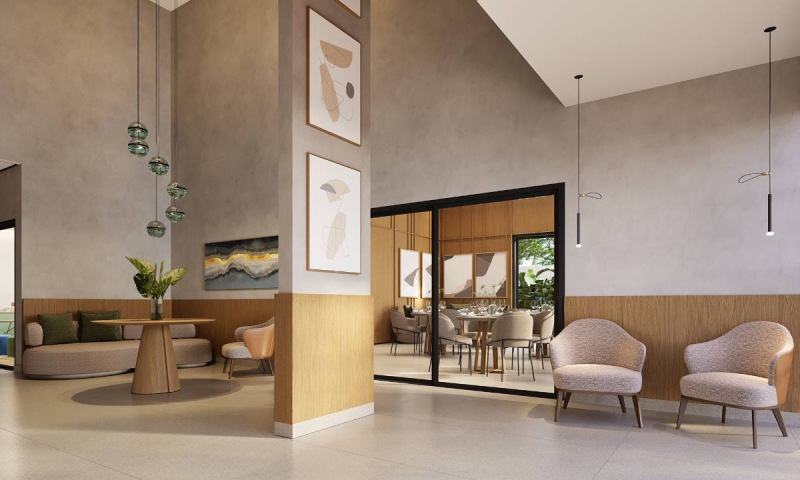 Looby - O hall de entrada que reflete sofisticação e aconchego, oferecendo uma recepção calorosa e elegante, que faz com que todos se sintam bem-vindos desde o primeiro momento.